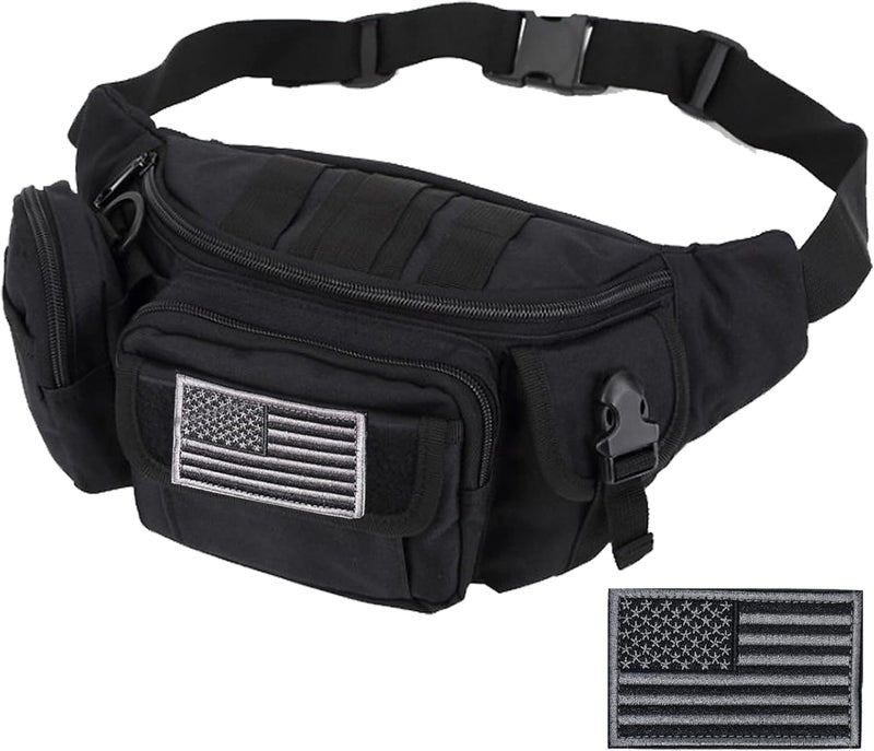 Meprona Tactical Fanny Packs, Military Waist Bag Utility Hip Belt Bags for Hiking Climbing Fishing Cycling Hunting with U.S Patch (Black) - Image 1